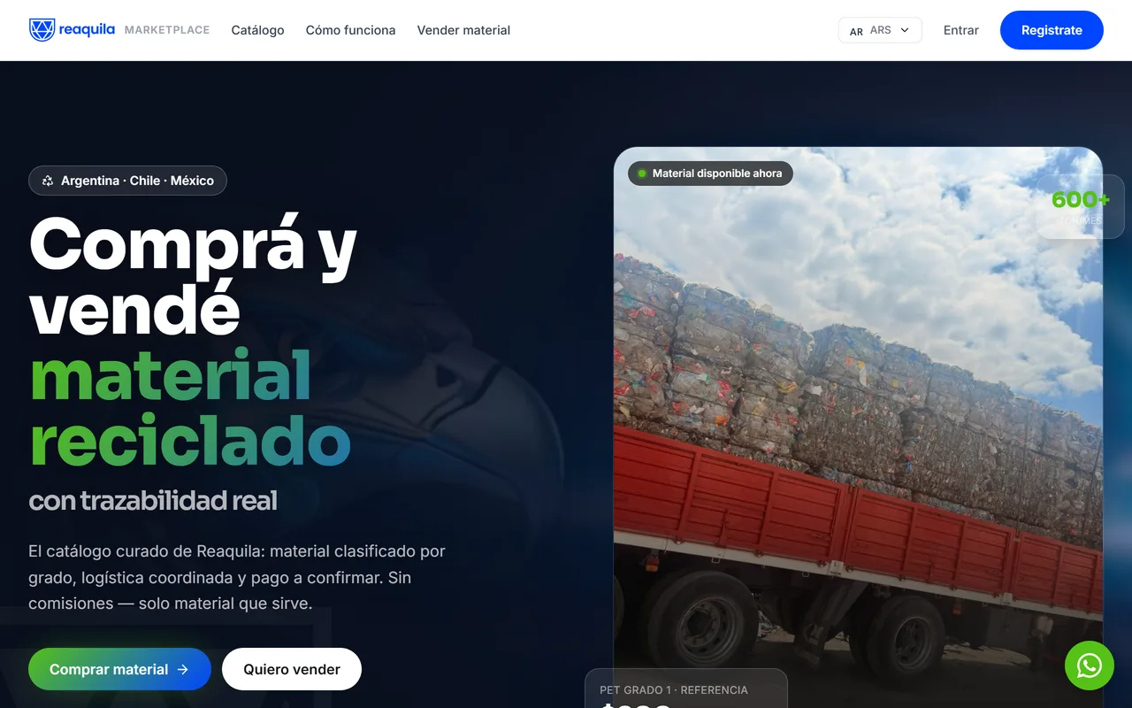 Marketplace Reaquila: compra y venta de material reciclado con trazabilidad real en Argentina, Chile y México