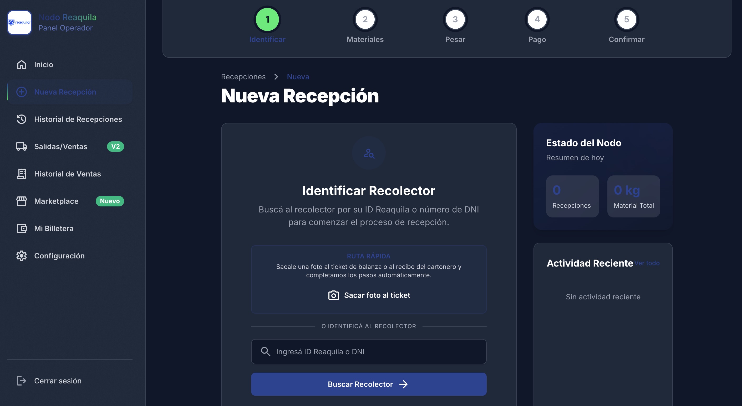 Reaquila acopio-center ERP dashboard